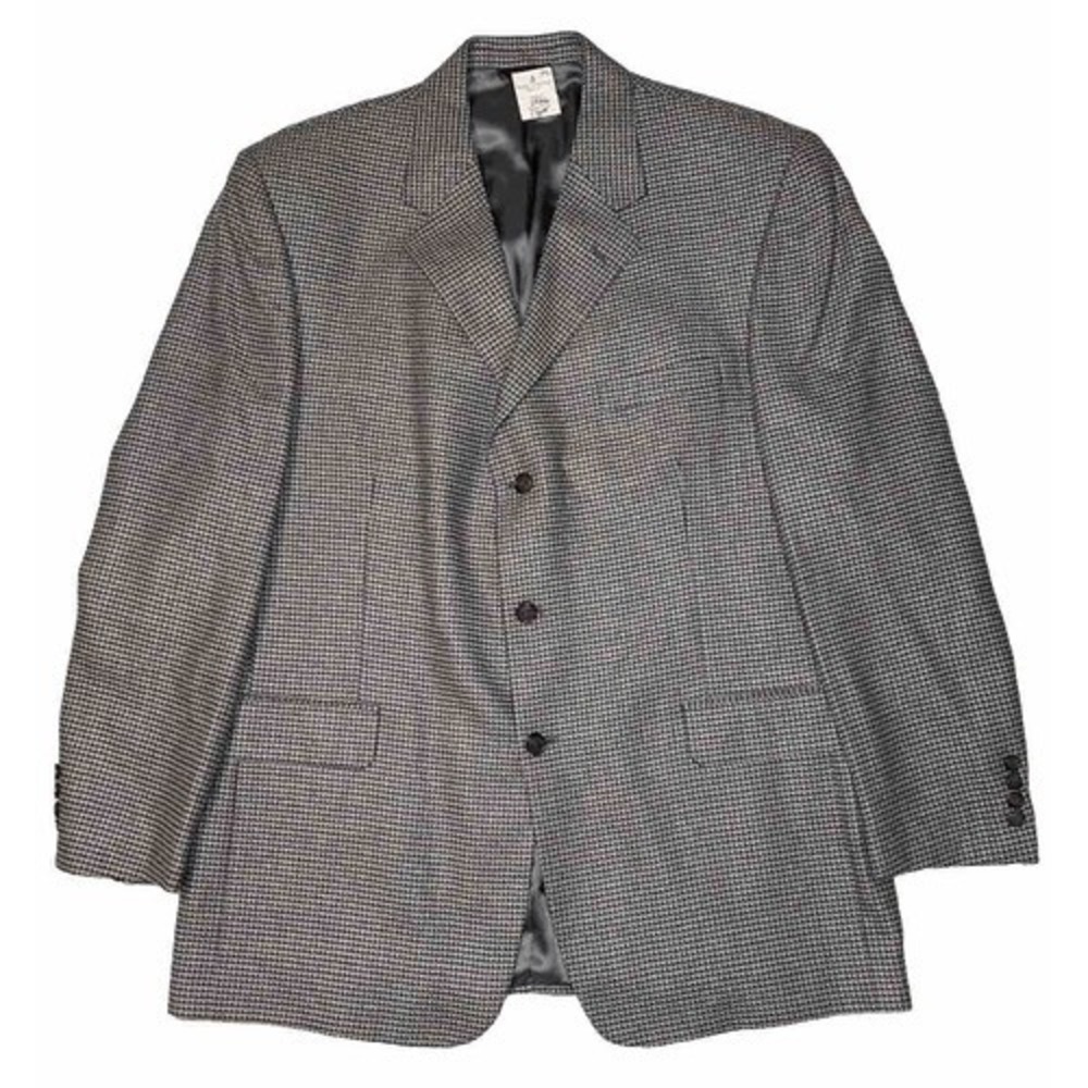 Norm Thompson Mens Blazer 44L Gray Silk Wool Houndstooth Sport Coat NWT